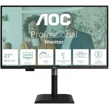 Монитор 27" AOC Q27P4CV   IPS, 2560x1440, 120Hz, 4ms, 350сd/m, 1500:1 | HDMI(2.0), DP(1.4), Type-C(PD-96W), 4xUSB 3.2, RJ45 | HAS, Pivot, Swivel, InPSU, Speakers, Vesa 100, Black